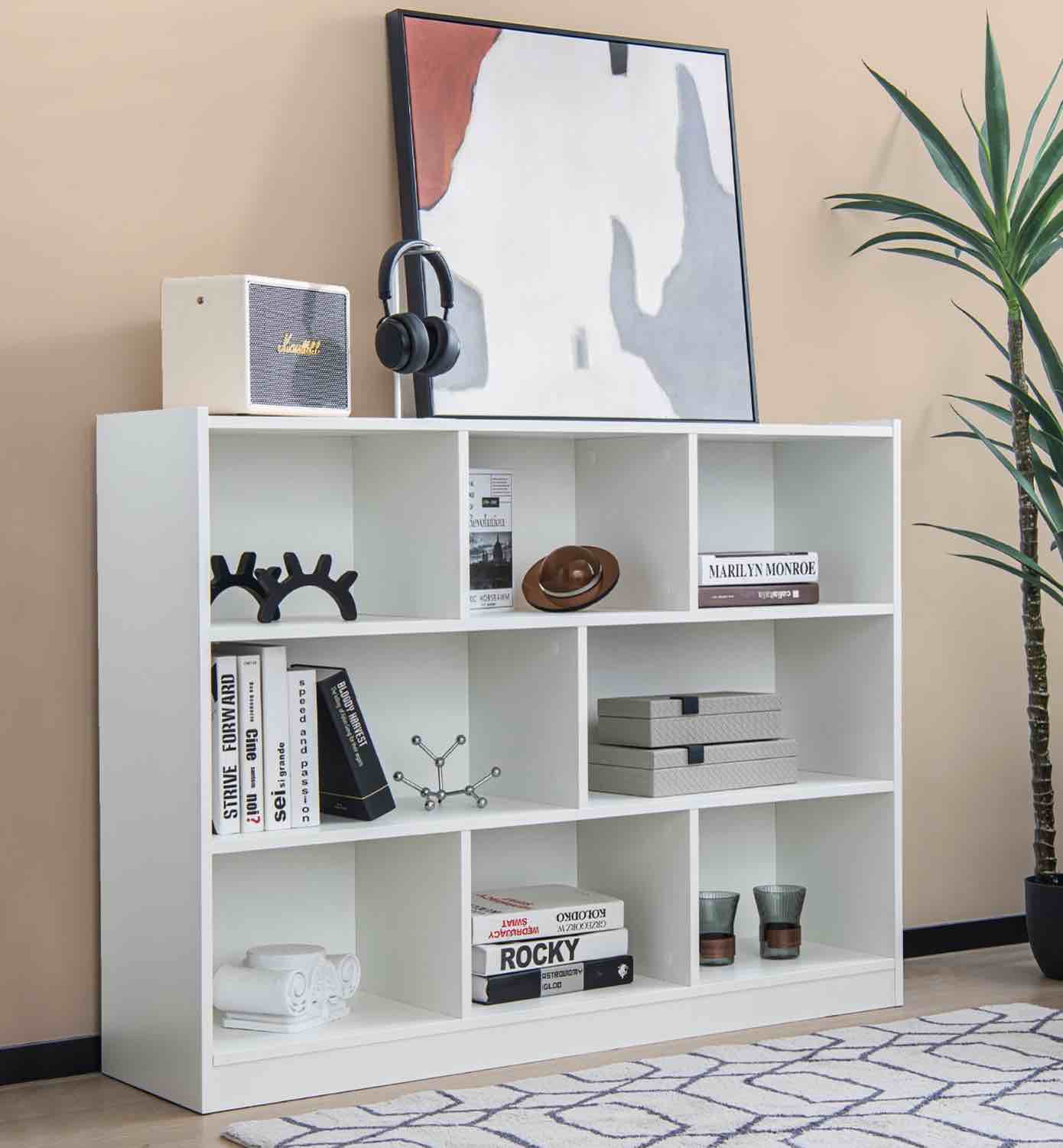 costway - 3-tier open bookcase 8-cube floor standing storage shelves display cabinet - white