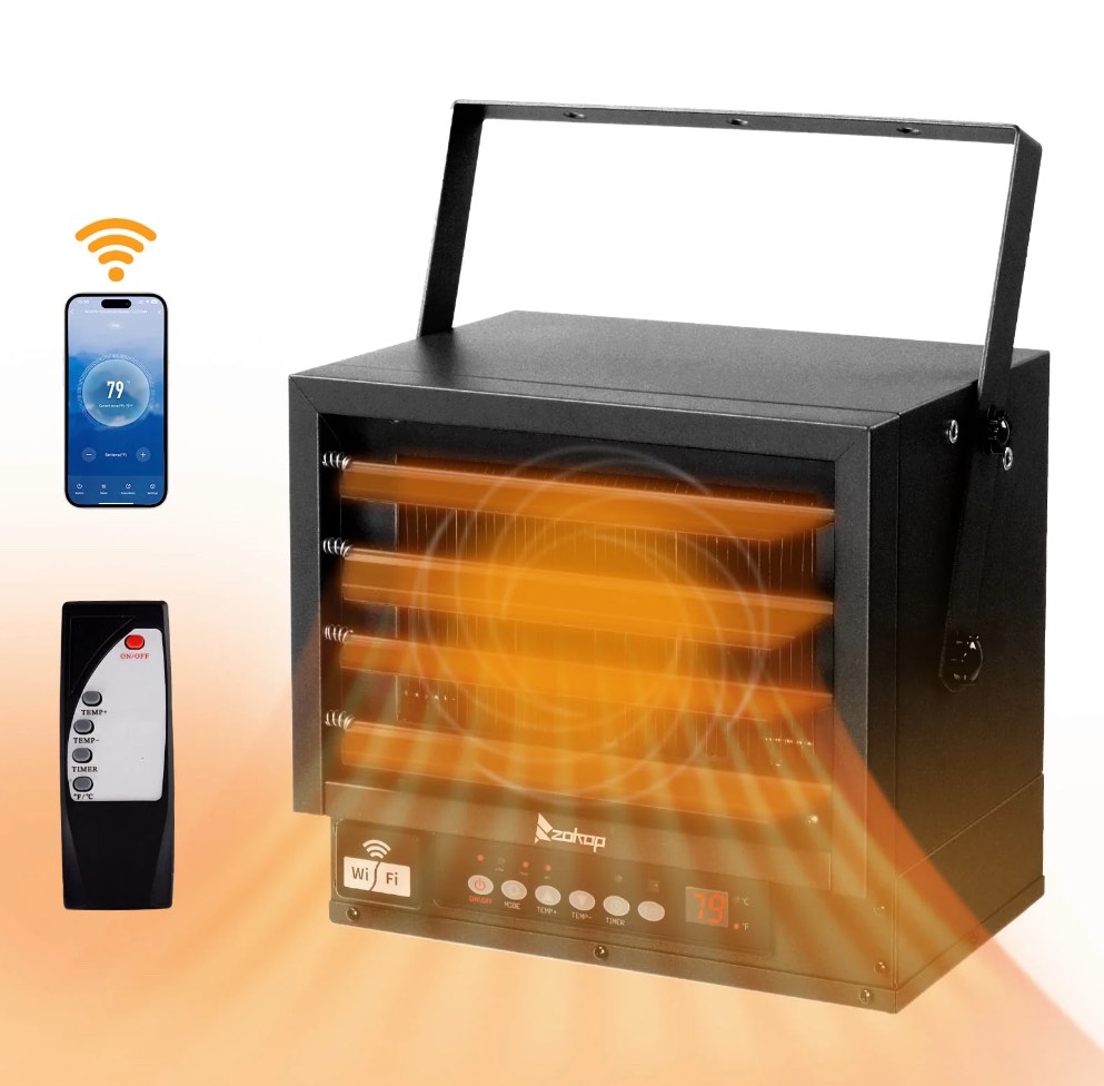 ktaxon wifi smart electric garage heater 7500w ceiling mount space heater 240-volt hard-wired heater fan-forced shop heater with digital thermostat 12h timer remote control black