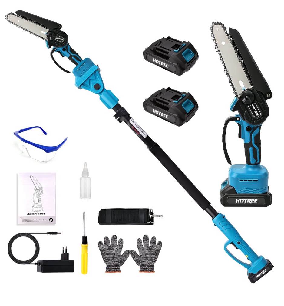 HOTREE 2 in 1 Cordless Pole Saw, 6-inch Pole Chainsaw Mini Handheld Chainsaw, 15 ft Extension Pole Saw for Effortless Tree Trimming