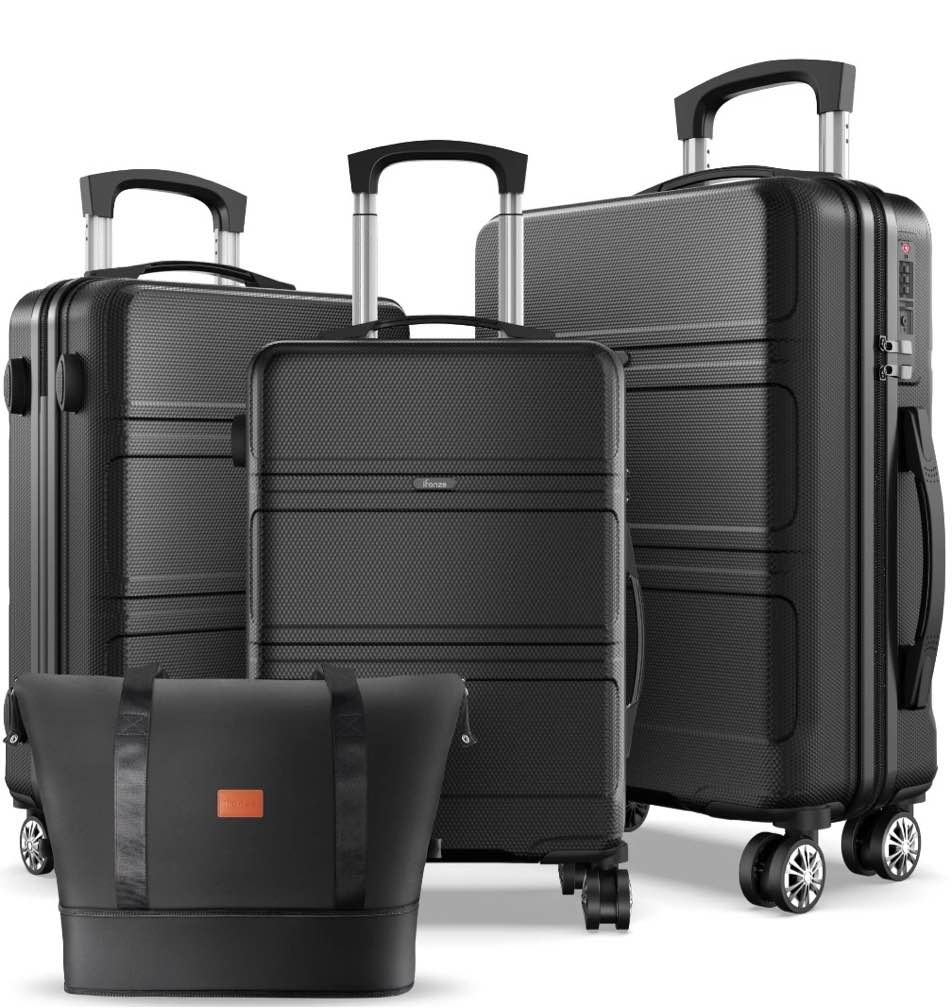  Hardshell Luggage Sets, 3 Set Hardside Lightweight Suitcase with Duffel Bag Carry on Travel Luggage with TSA Lock Spinner Wheels, 20in24in28in, Black