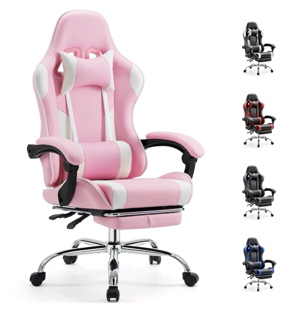 EDX Ergonomic Gaming Chair High Back Office Chair with Lumbar Support and Adjustable Armrests Swivel Racing Chair, Pink and White