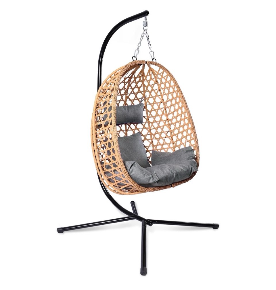 Egg Chair with Stand, Patio Wicker Bifanuo Hanging Chair, Hammock Swing Chair, 350LBS Capacity for Bedroom, Balcony, Garden