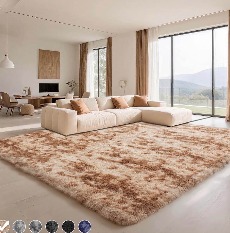 CozyDesg 9ft x 12ft Area Rugs, Soft Fluffy Area Rugs Floor Mat Floor Rugs for Living Room Bedroom Modern Decor Carpet,Camel