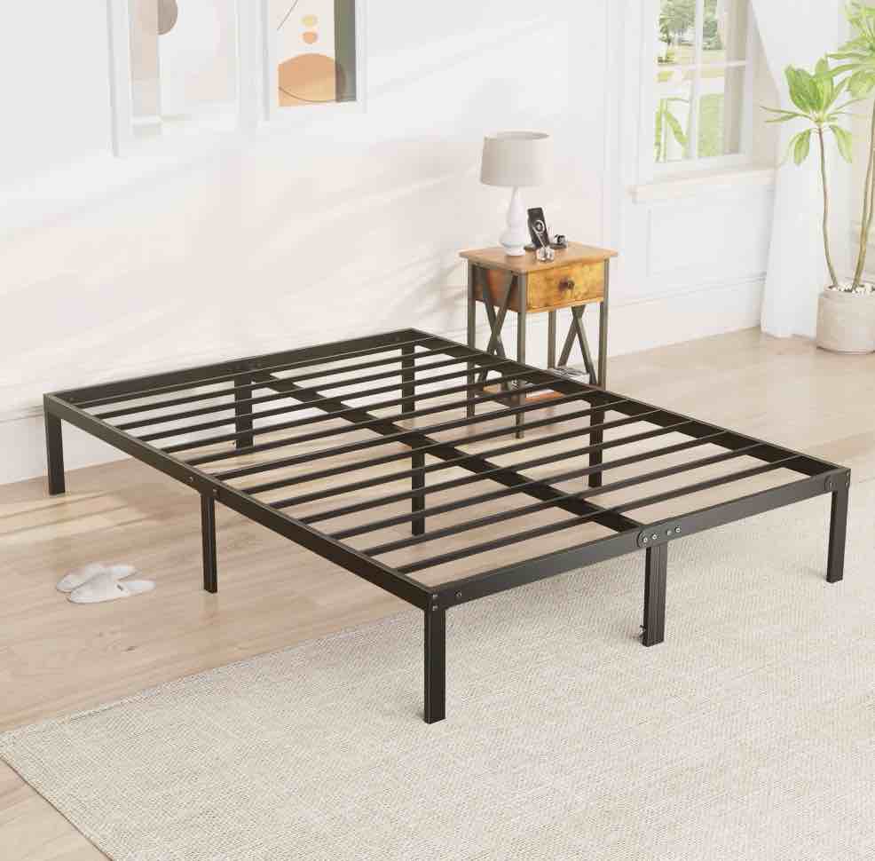edx King Size Bed Frame with Ample Storage Space, Sturdy Steel Slat Support, 14-Inch Height, No Box Spring Needed, Heavy-Duty Metal Platform