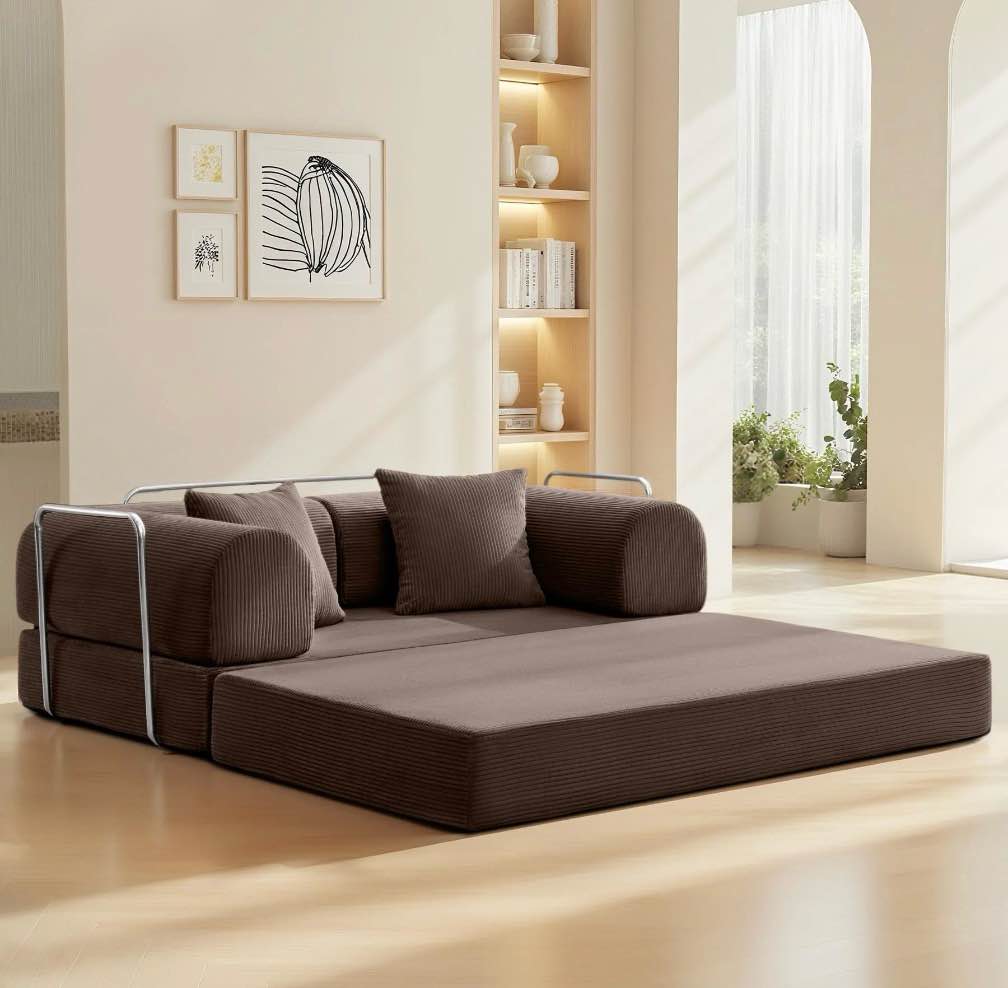 COOLHUT 63" W Combination Sofa, High Rebound Density Sponge Sofa Couch, Two Forms Floor Couch Three Seats Sofa Bed for Living Room, Bedroom, Coffee