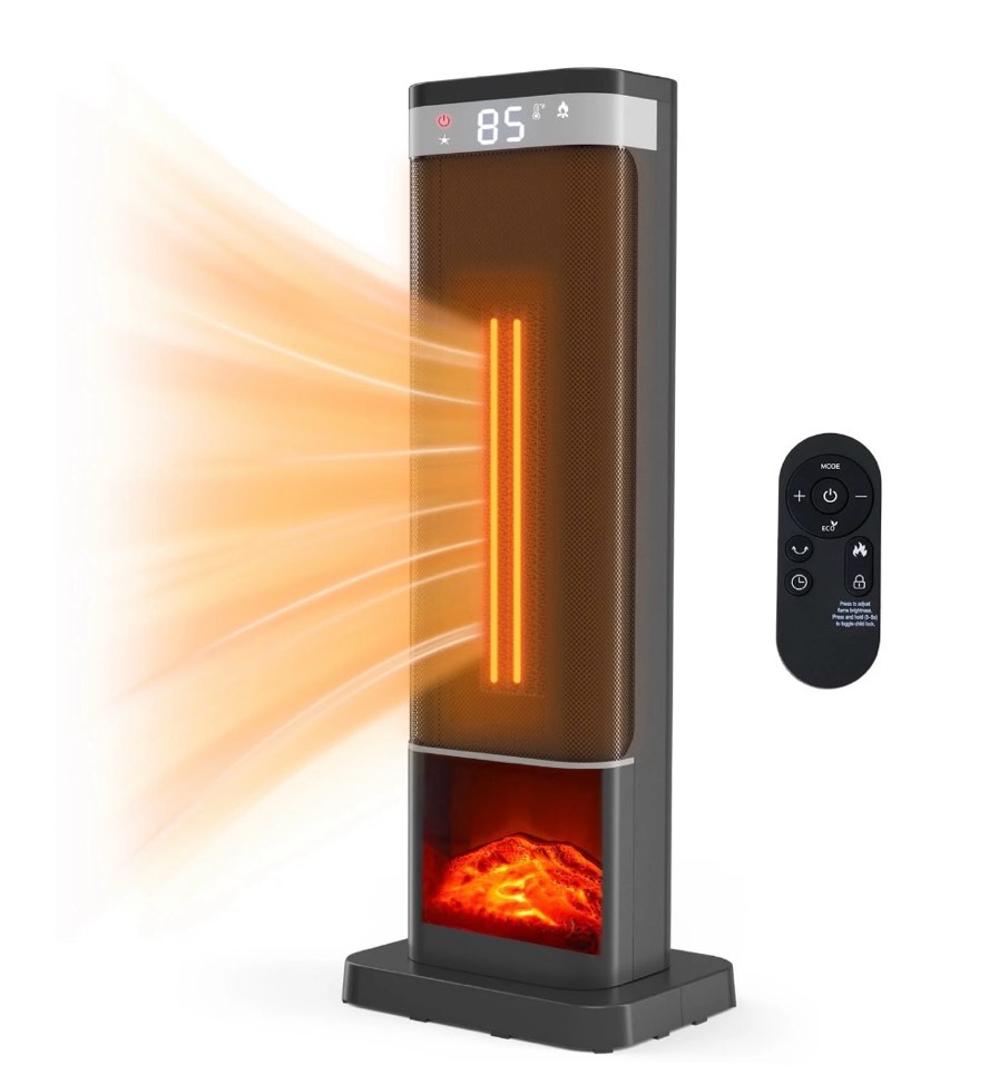 jioabl portable space heater with remote, thermostat, overheating protection for indoor use, black