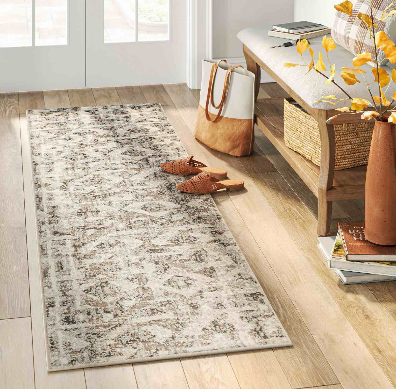 2'x7' eliot geo runner rug tan/beige/gray - threshold™: traditional geometric indoor low pile woven polyester