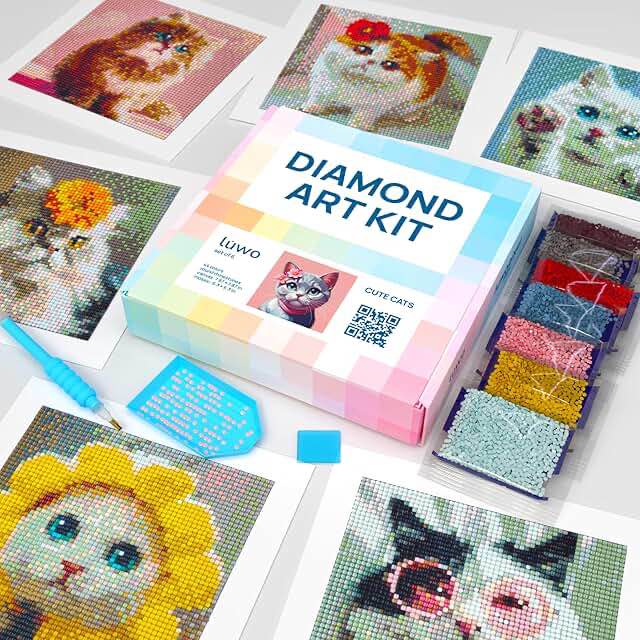 luwoarte 6 pack diamond painting kits for adults – cute cats-themed diamond art kits – diy full dril