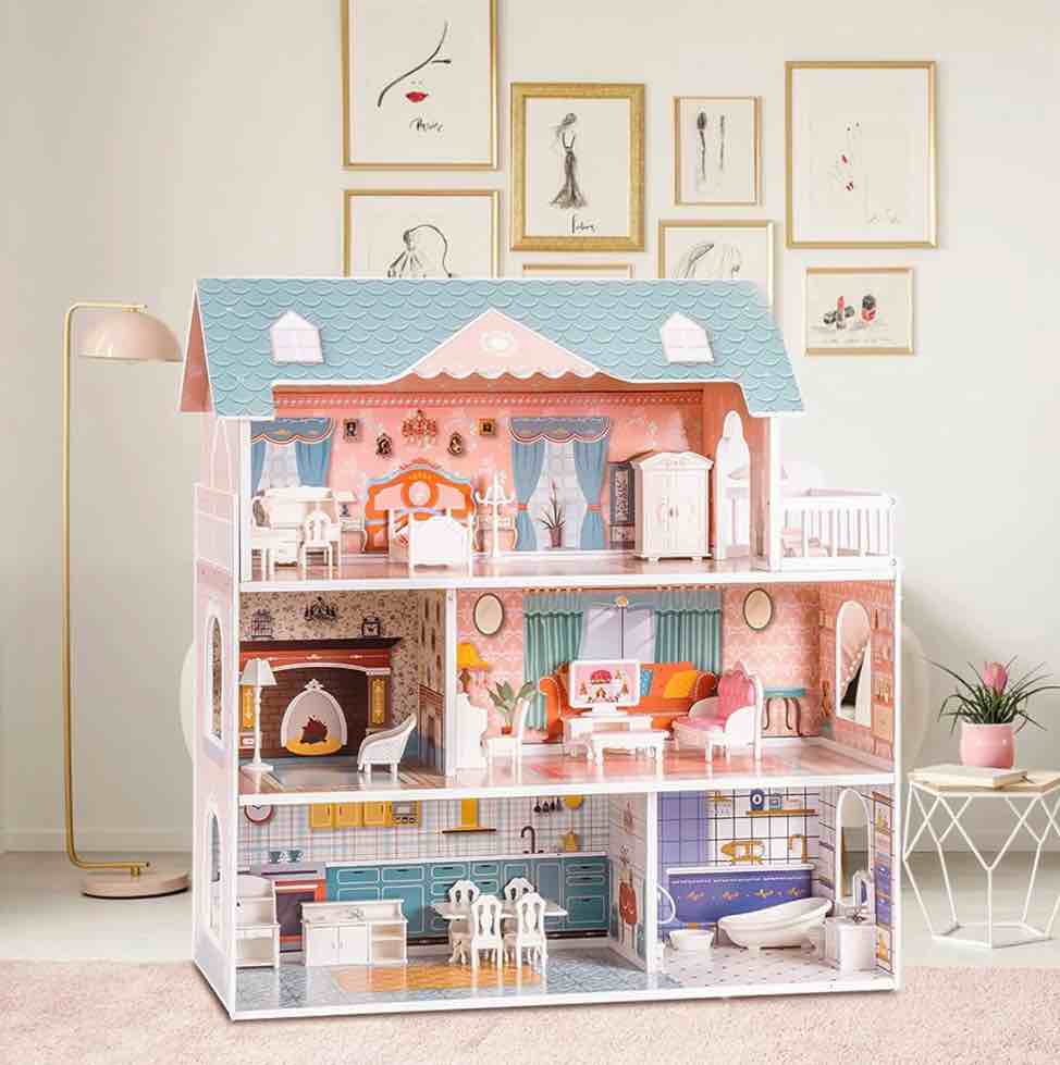 robud wooden dollhouse for kids girls  toy gift for 3 4 5 6 years old  with furniture