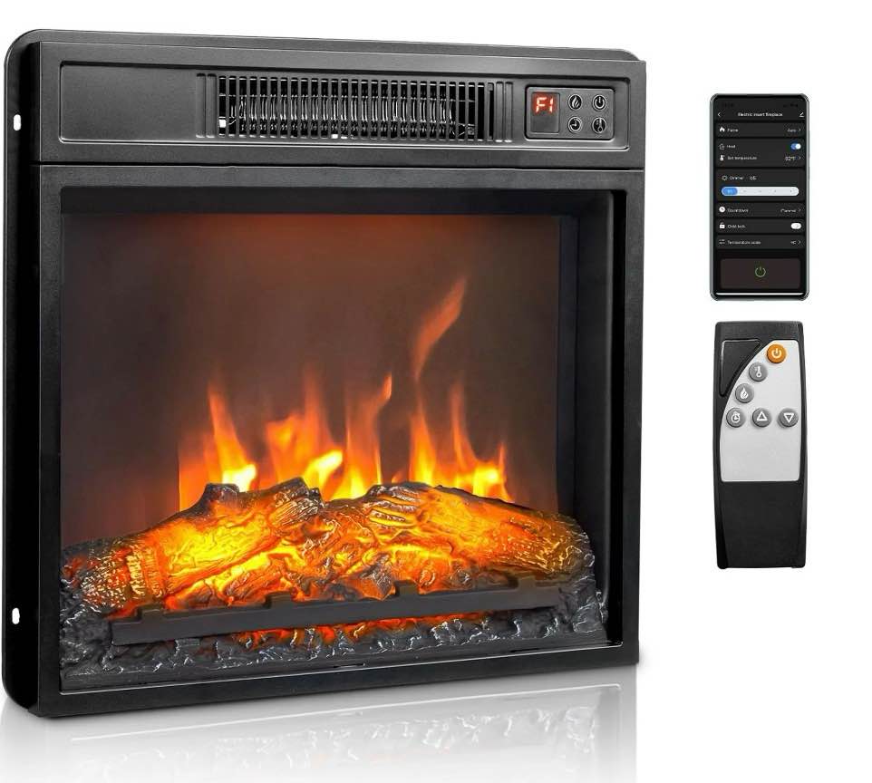 ktaxon 18  electric fireplace inserts with app & remote control  1400w recessed stove heater with 8h timer  6 flame colors  5 brightness for indoor use