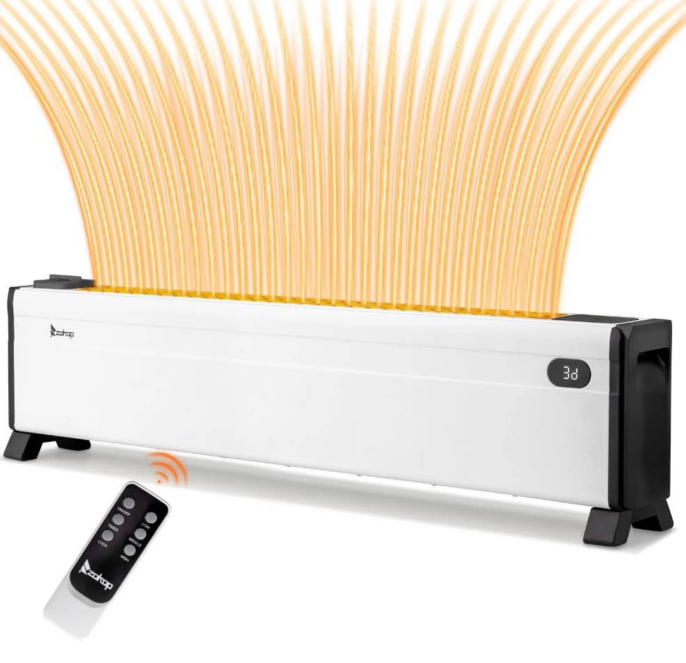 ktaxon 40" baseboard heater, 1500w electric baseboard space heater with 3 heat settings, remote control, built-in humidifier, 12h timer, tip-over switch, for indoor bedroom office home, white