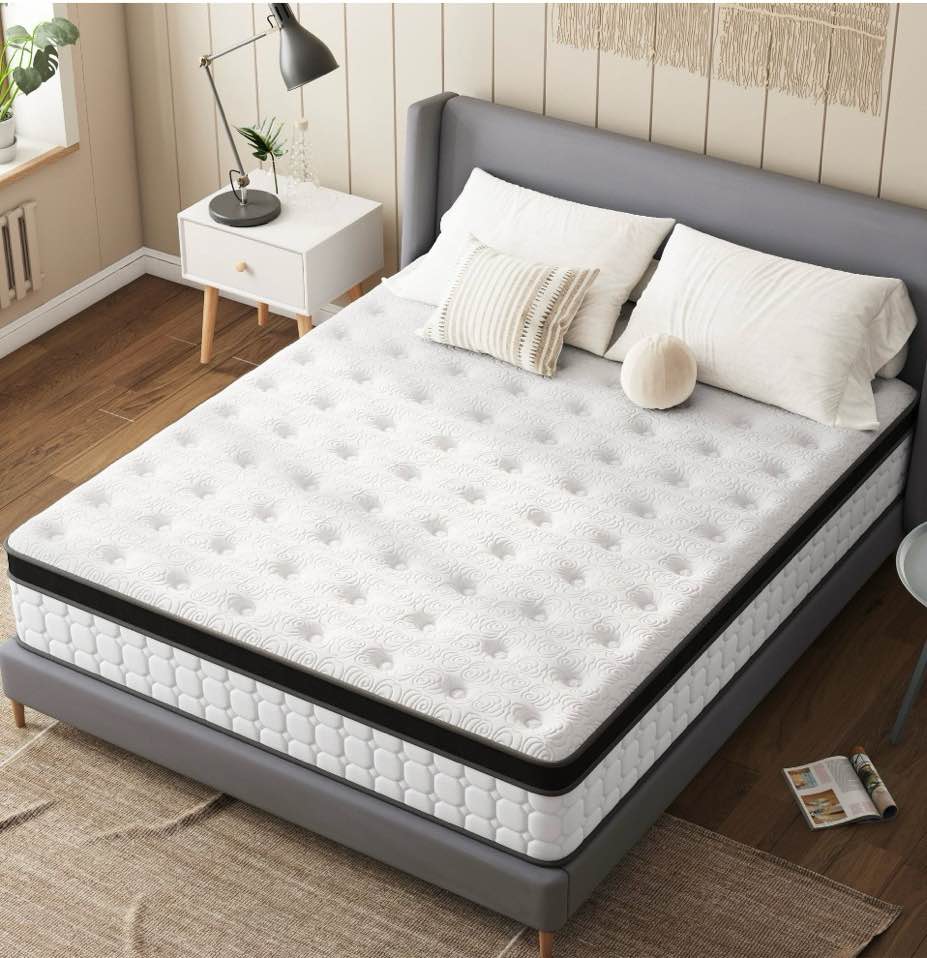 tvdfgts 12 inch queen mattress, cooling gel memory foam mattress in a box, individual pocket spring hybrid mattress with pressure relief & motion isolation, soft and comfort, medium-firm, certipur-us