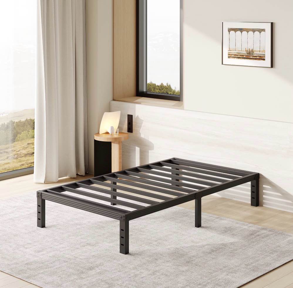 fschos 12 inch twin size bed frame, heavy duty metal platform, no box spring needed, easy assembly, black