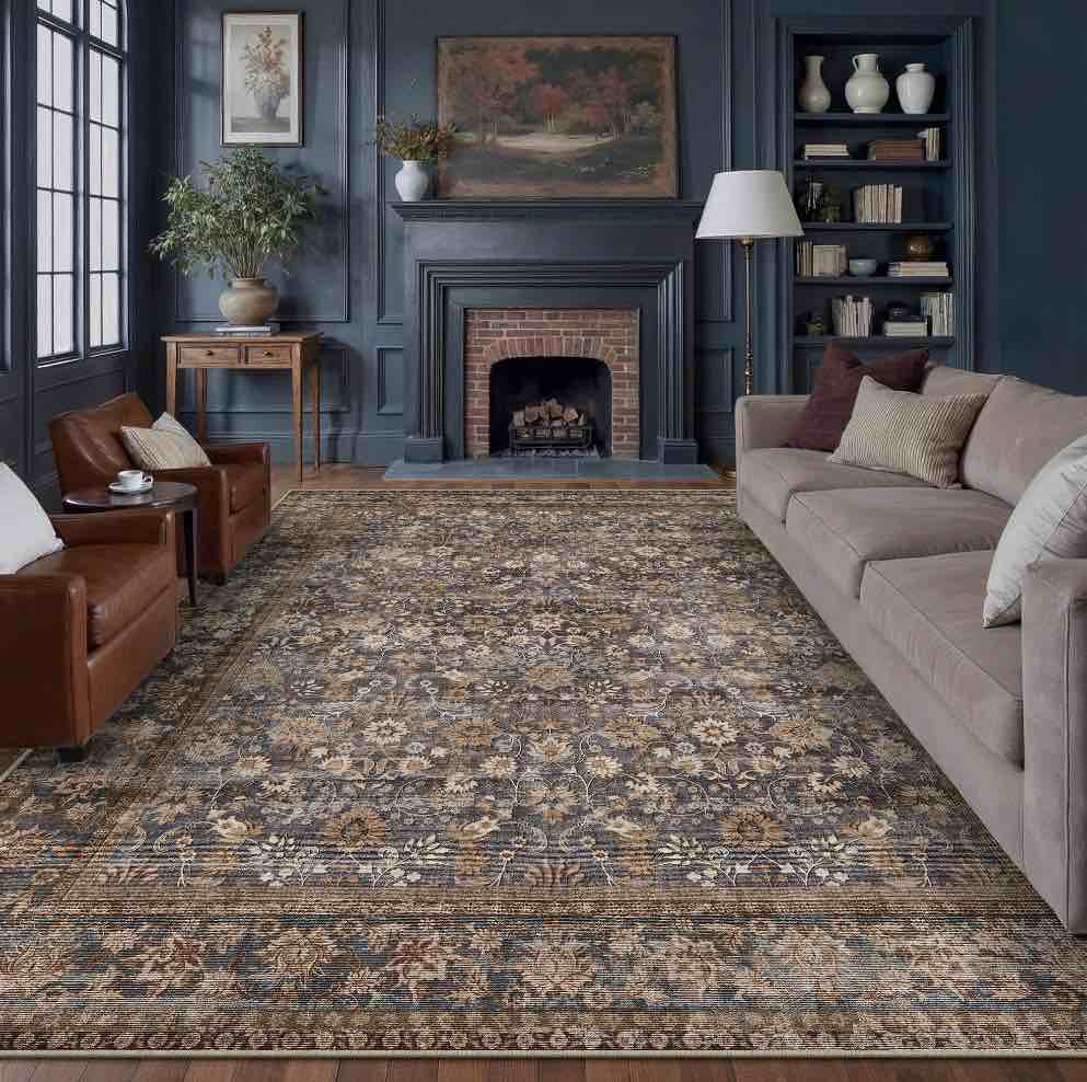 berthmeer 9'x12' area rugs for living room bedroom dining room farmhouse machine washable non slip vintage oriental traditional rugs carpets,blue brown