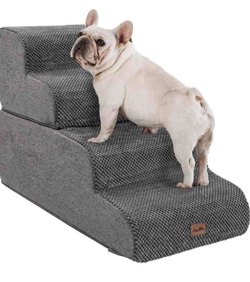 made4pets dog stairs ramp for bed, 4-step dog steps for high bed couch sofa climbing, gray