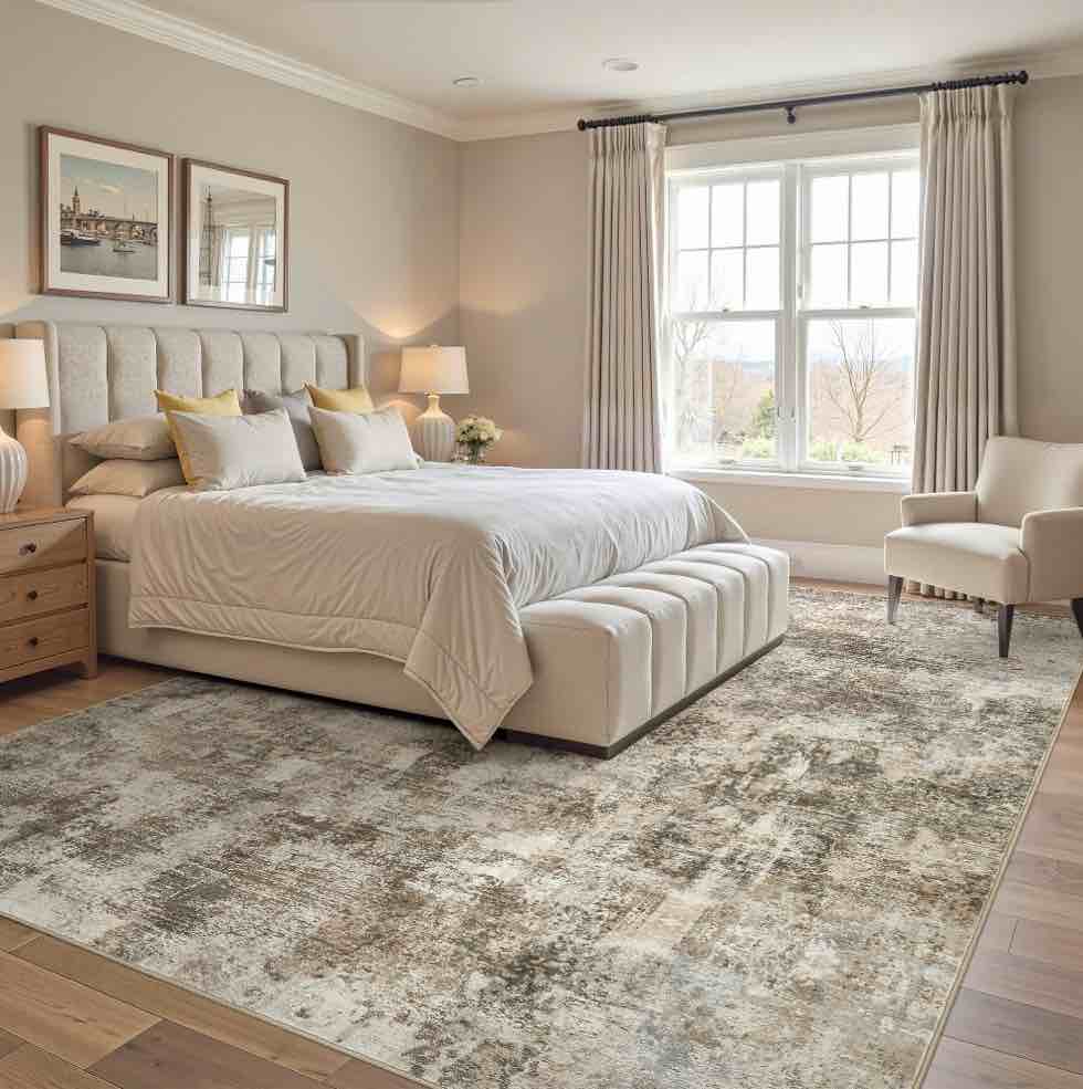 uermei 9x12 washable area rugs for living room  modern abstract printed rug  vacuum-friendly  non slip indoor rug for bedroom dining room home decor carpet  dark brown