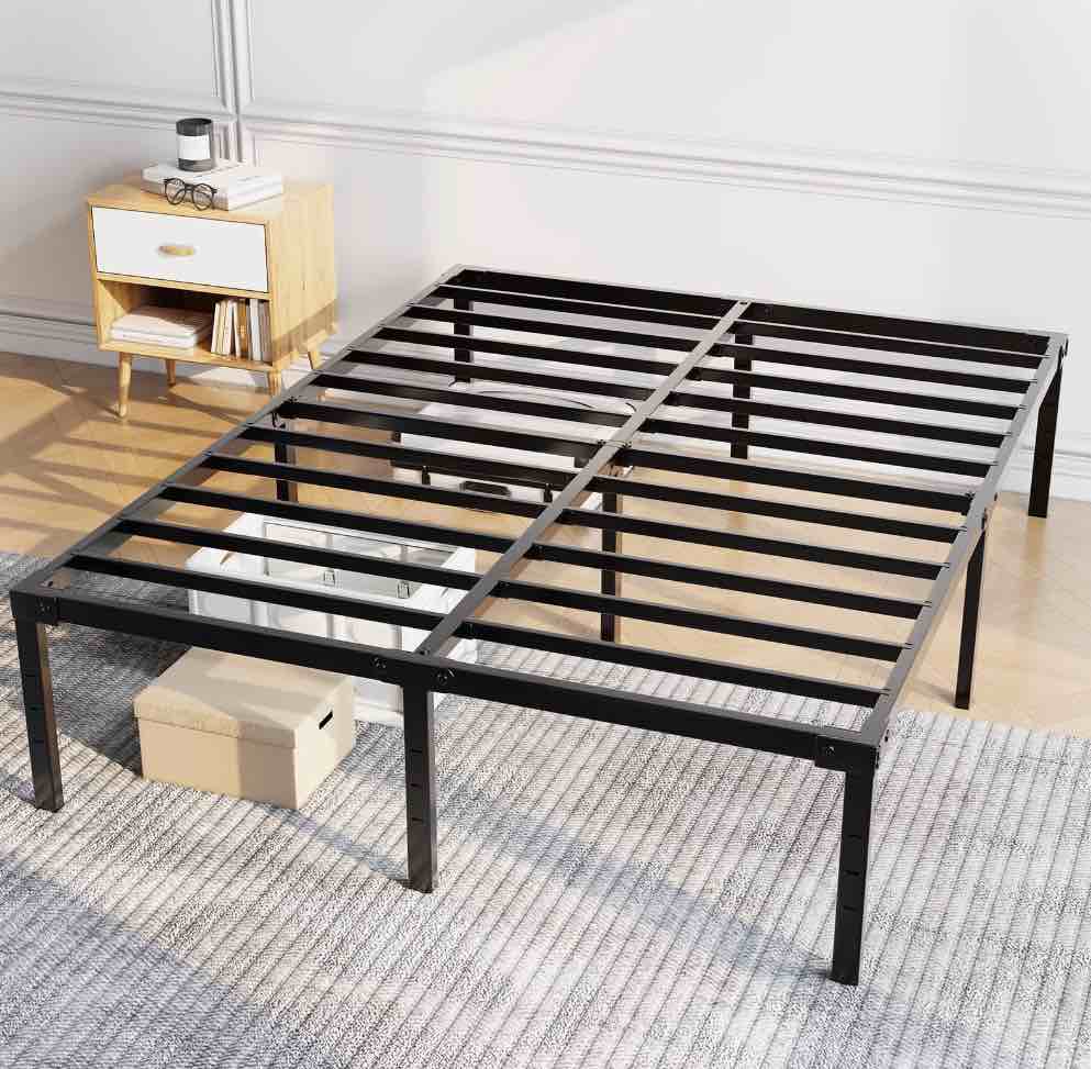 capri king bed frame, 18 inch high metal platform bed frame, 2200 lbs weight capacity, heavy duty, noise free, easy assembly, black
