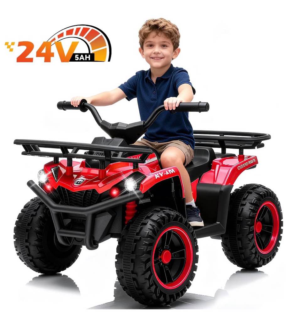 yexmas 24v kids ride on atv, 4 wheeler electric quad toy car, battery powered ride on vehicle for kids, red