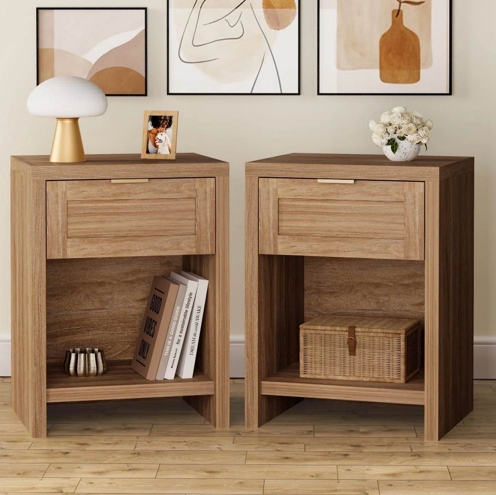 arkantos nightstand with drawers farmhouse nightstand set of 2 natural oak