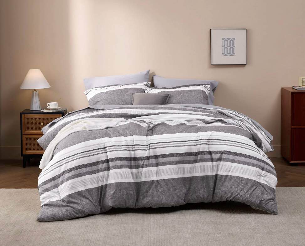 u by bedsure king size comforter set - 7 pieces grey white striped bedding sets king bed in a bag with comforters king size, sheets, pillowcases & shams, bed sets?king, frost gray)