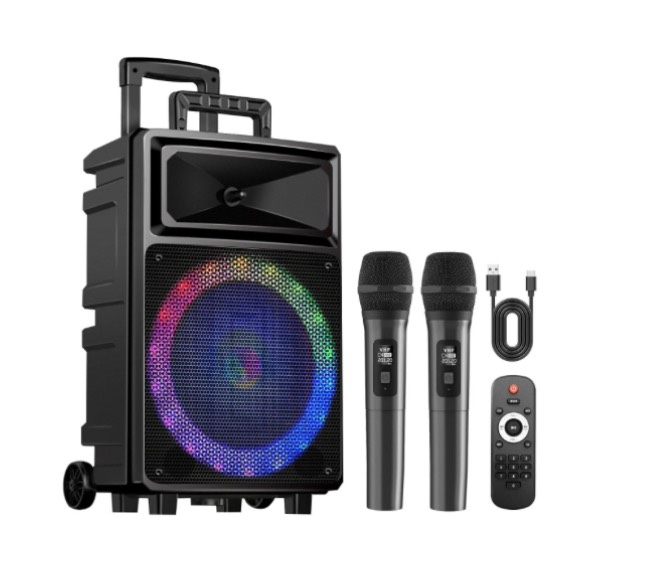 seenda karaoke machine with 2 wireless microphones, bluetooth speaker, and portable pa system – includes fm radio and 12" woofer for party
