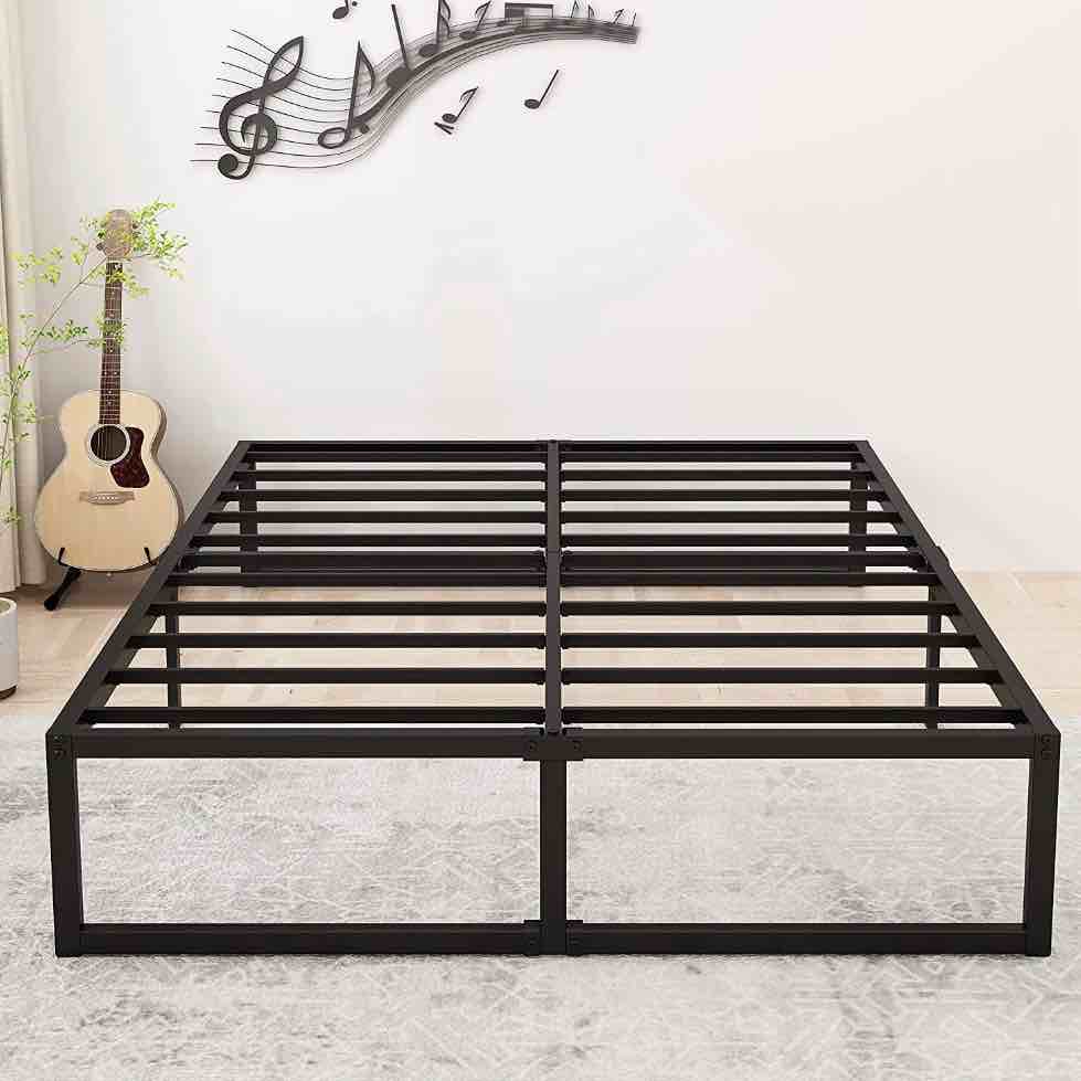 lutown-teen 16 inch california king bed frames no box spring needed heavy duty metal cal king platform for mattress foundation, noise free, easy assembly, black