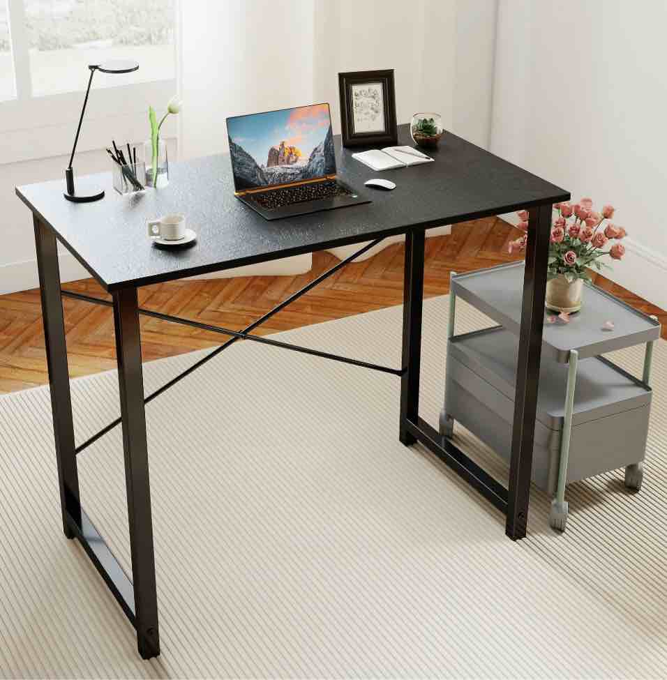 edx small computer desk 40 inch writing desk with storage bag iron hook metal frame for home, black