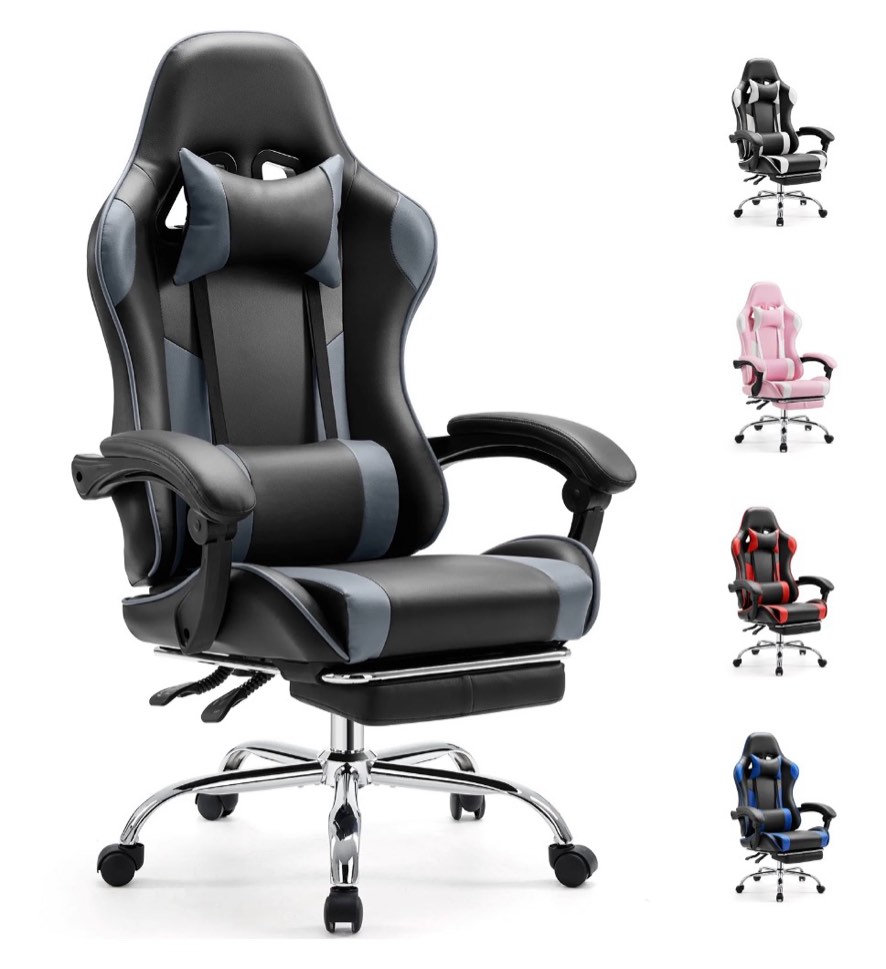 edx ergonomic gaming chair high back office chair with lumbar support and adjustable armrests swivel racing chair, black and gray