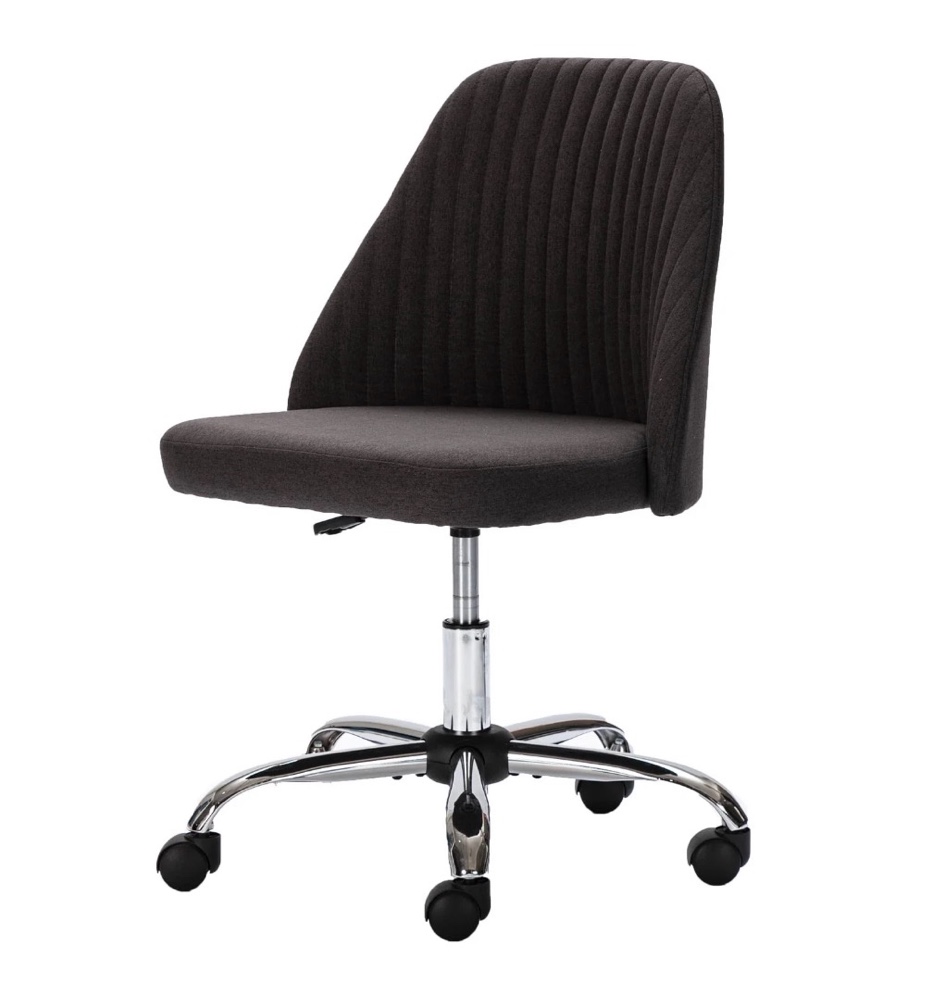 edx makeup chair armless office chair with wheels, comfortable home office desk chair, adjustable swivel upholstered fabric makeup task computer chair, dark gray