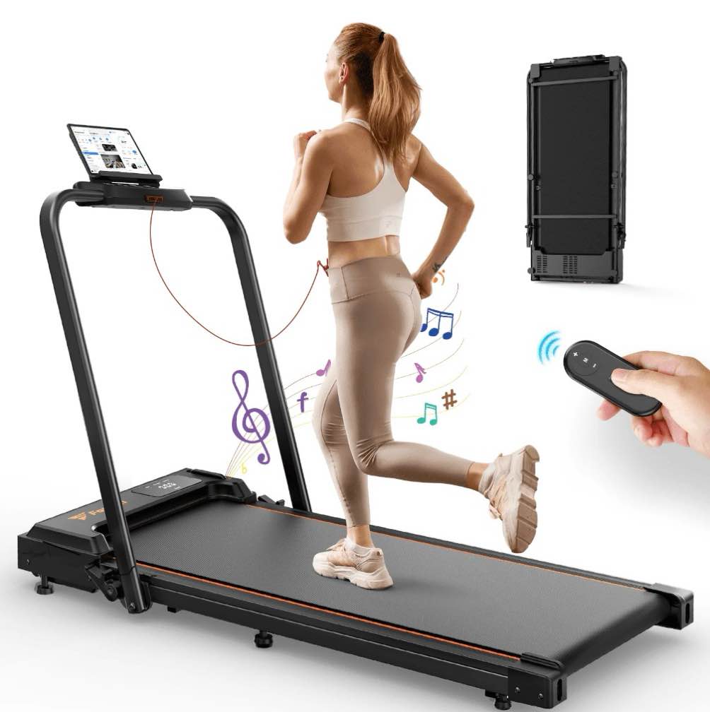 treadmill 2 in 1 for home/office,patbrela 300 lbs walking pad treadmill with handlebar,under desk treadmill with mat, touch control,led display & remote control