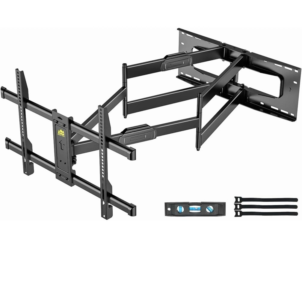 heavy duty long arm tv wall mount with 43" dual articulating arms for most 50-90 inch screens, full motion tv wall mount holds 198lbs, 16” 18'' 24” studs vesa 600x400mm