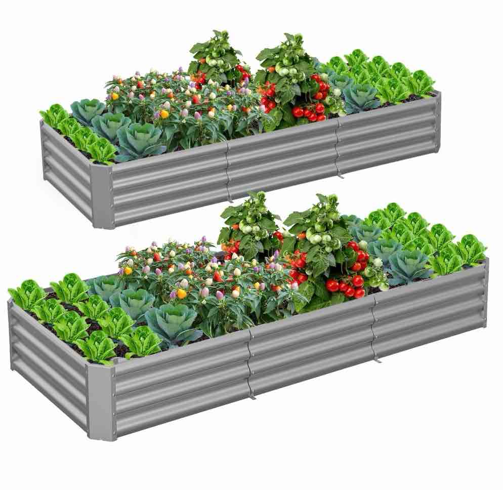 tramull 2 pack 8x3x1ft metal galvanized raised garden bed for vegetables flowers ground planter box (gray)