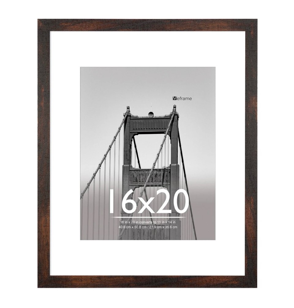 meframe 16x20 wooden picture frame  matted to 11x14 wall poster frame  brown