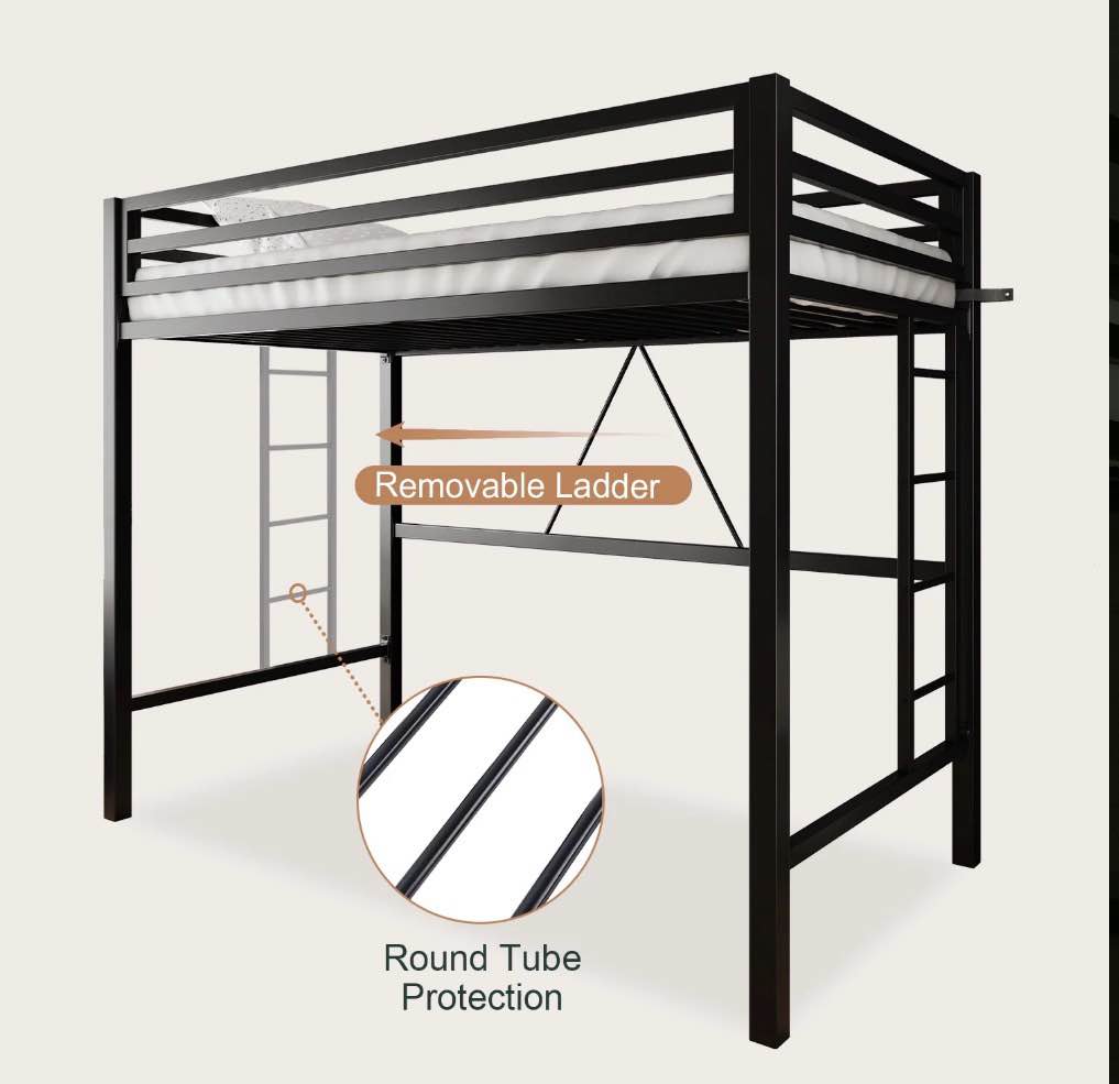Condition photo showing New/Like New for Amolife Twin Size Heavy Duty Metal Loft Bed with Removable Ladder & Full-Length Guardrail  Black