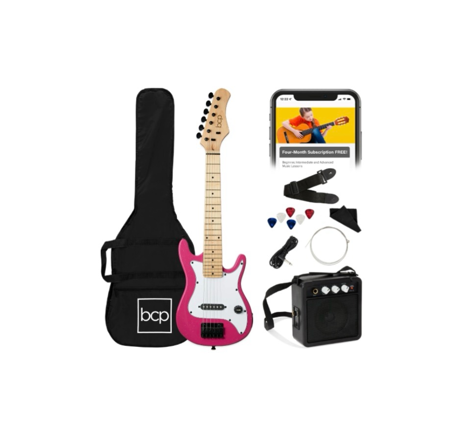 best choice products walmart exclusive 30in kids electric guitar beginner starter kit w/ 5w amplifier  strap  case - walmart pink