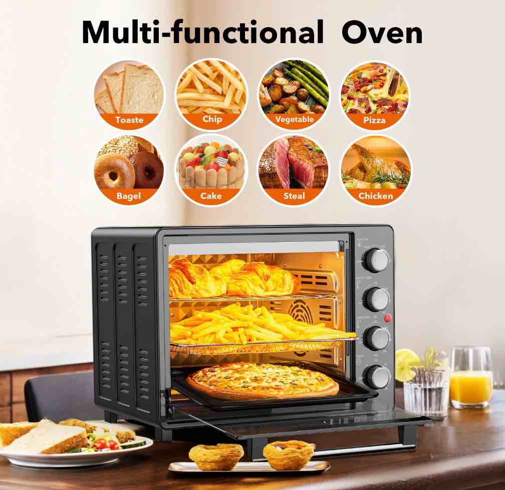 Condition photo showing Good Condition for 34 QT Super-Large Air Fryer, Oil-Less Air Fryer Toaster Oven Combo with Pizza, Warm, Broil, Toast, Bake, Air Fry, 5 Functions - Black