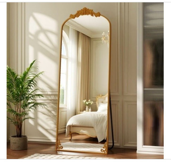 beautypeak 72 x24 full length mirror with baroque flower head design wall-mounted mirror gold