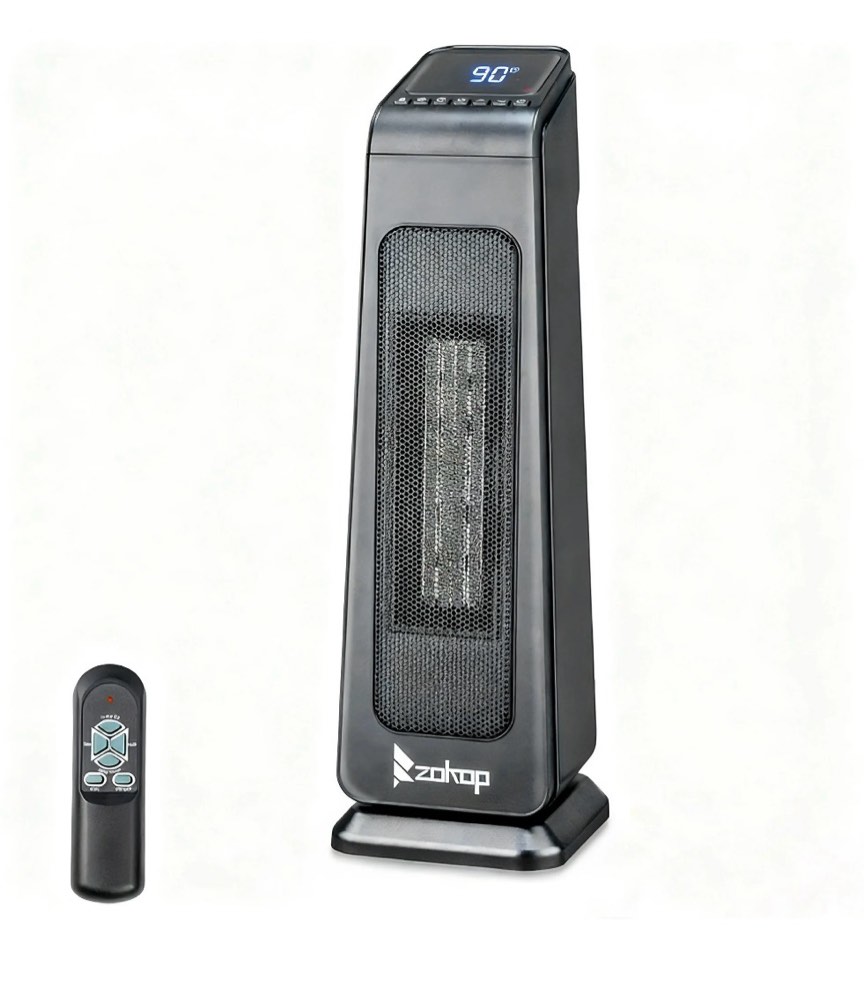 ktaxon space heater indoor,23" portable electric heater with 3 heat settings, 70° oscillation, timer, remote control, tip-over switch,quiet portable heater for office, bedroom, large room,black