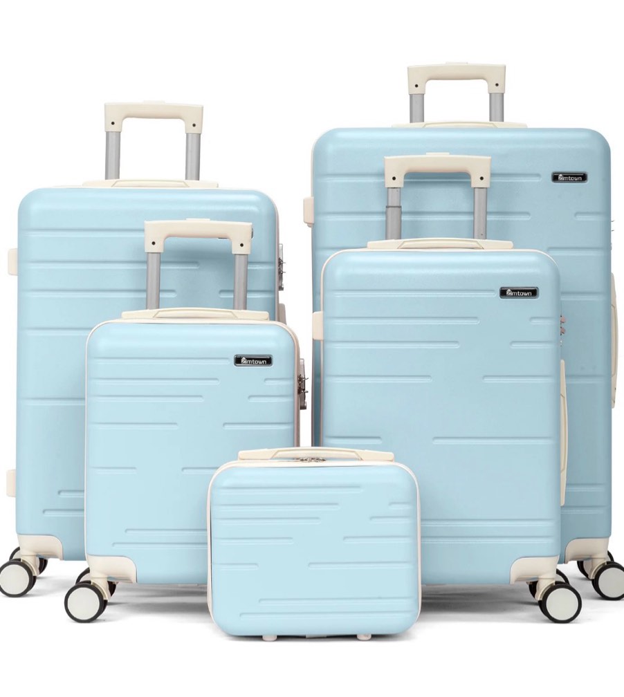 zimtown 5 piece sets luggage suitcase abs hardside with spinner wheels and tsa lock, blue