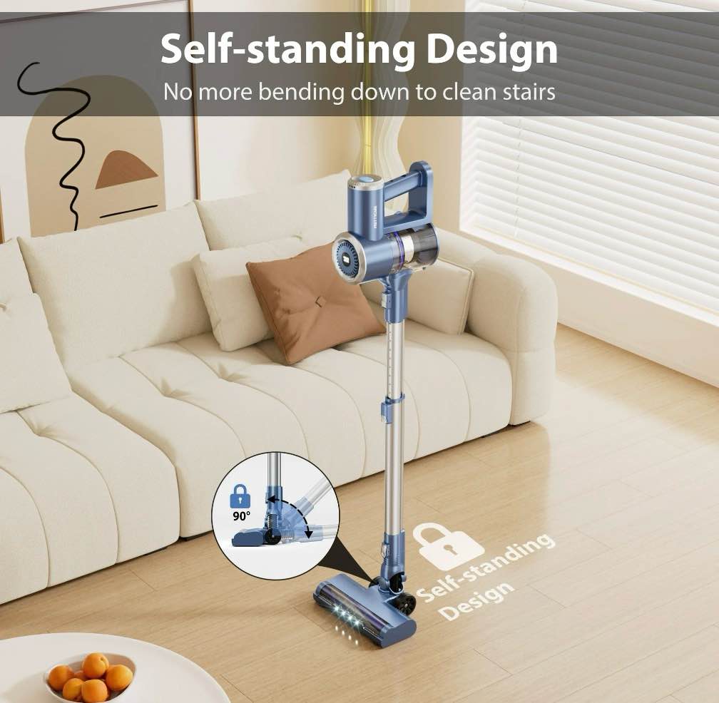 prettycare cordless stick vacuum cleaner lightweight upright for carpet hard floor pet hair w200