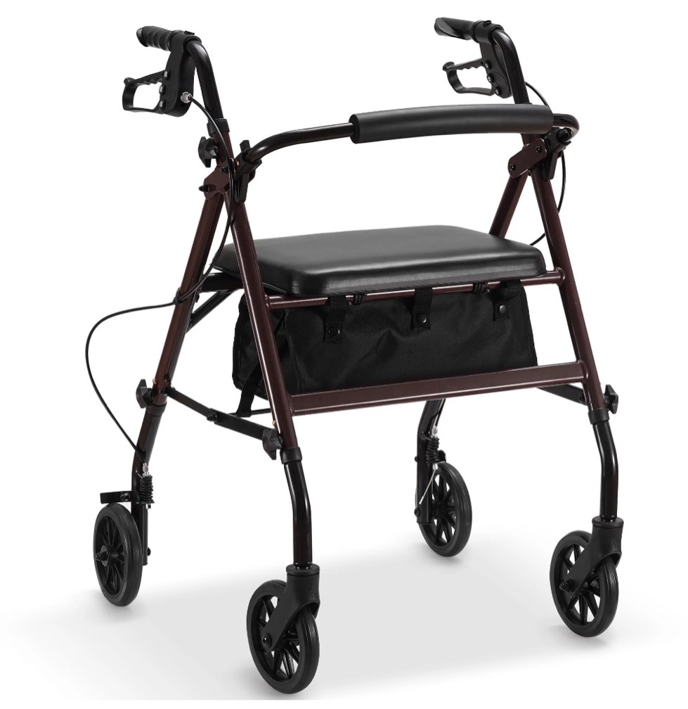 naipo steel rollator walker  folding rolling walker  6  wheels  350lb weight capacity  burgundy red frame
