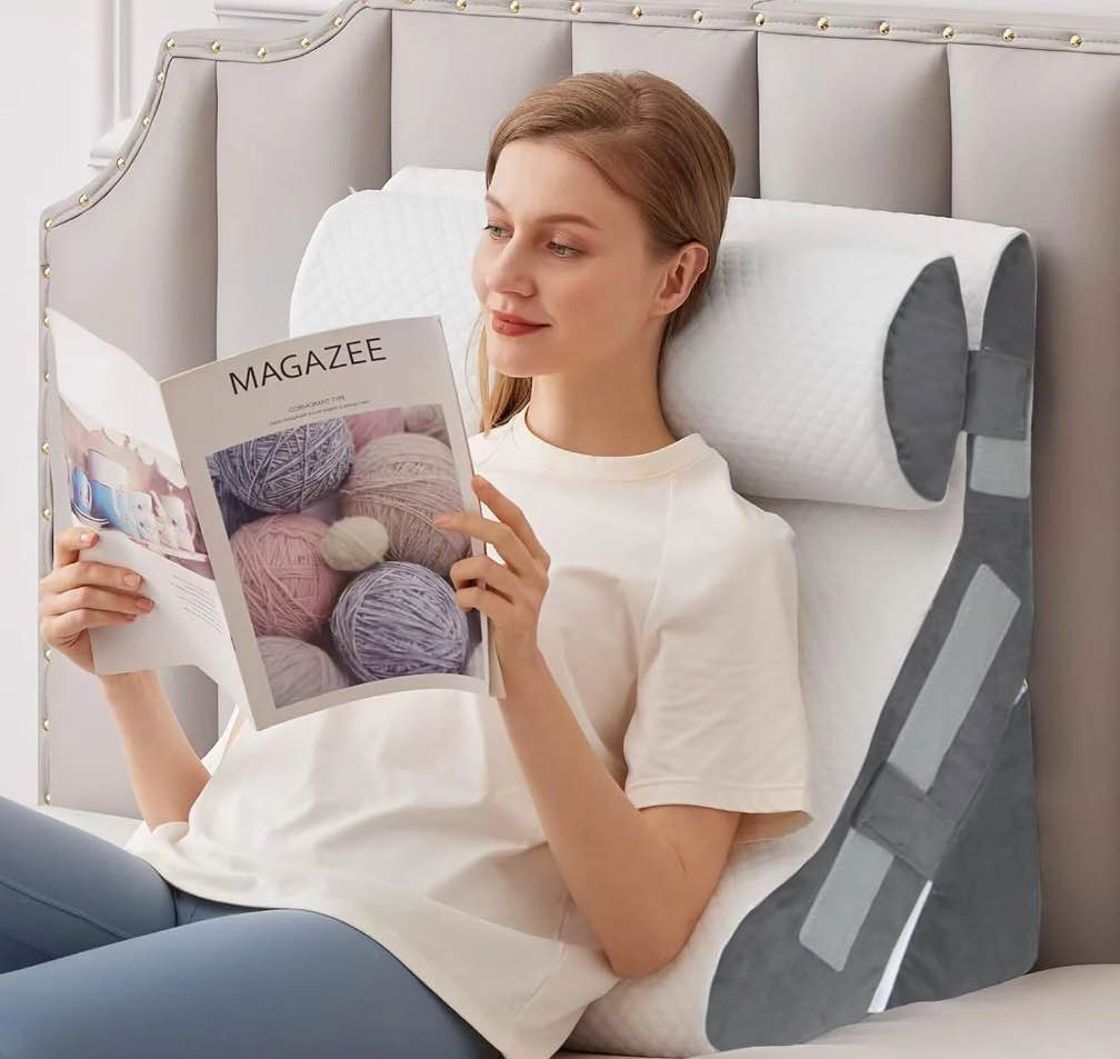 3pcs bed wedge pillow for headboard, adjustable wedge pillow for sleep apnea, 23” wide triangle pillow wedge set for after surgery, acid reflux relief, snoring, neck&back support, white/grey