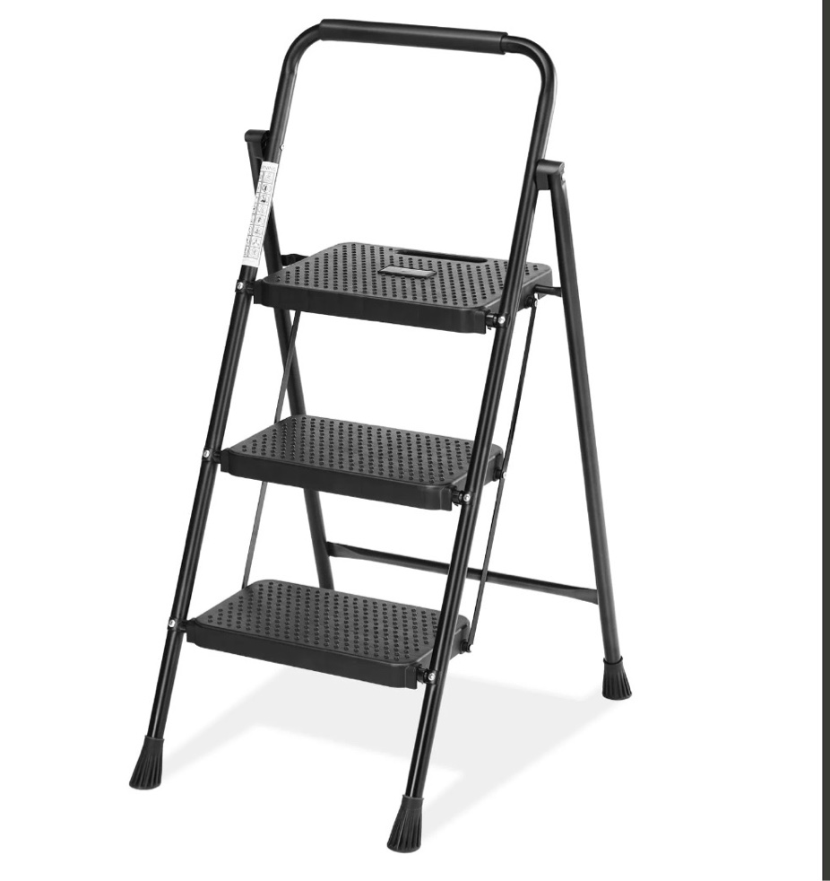 CONCETTA 3 Step Ladder, Folding Step Stool with Anti-Slip Pedal, Lightweight Portable Ladder for Home, Workplace, 800lbs Capacity?Black