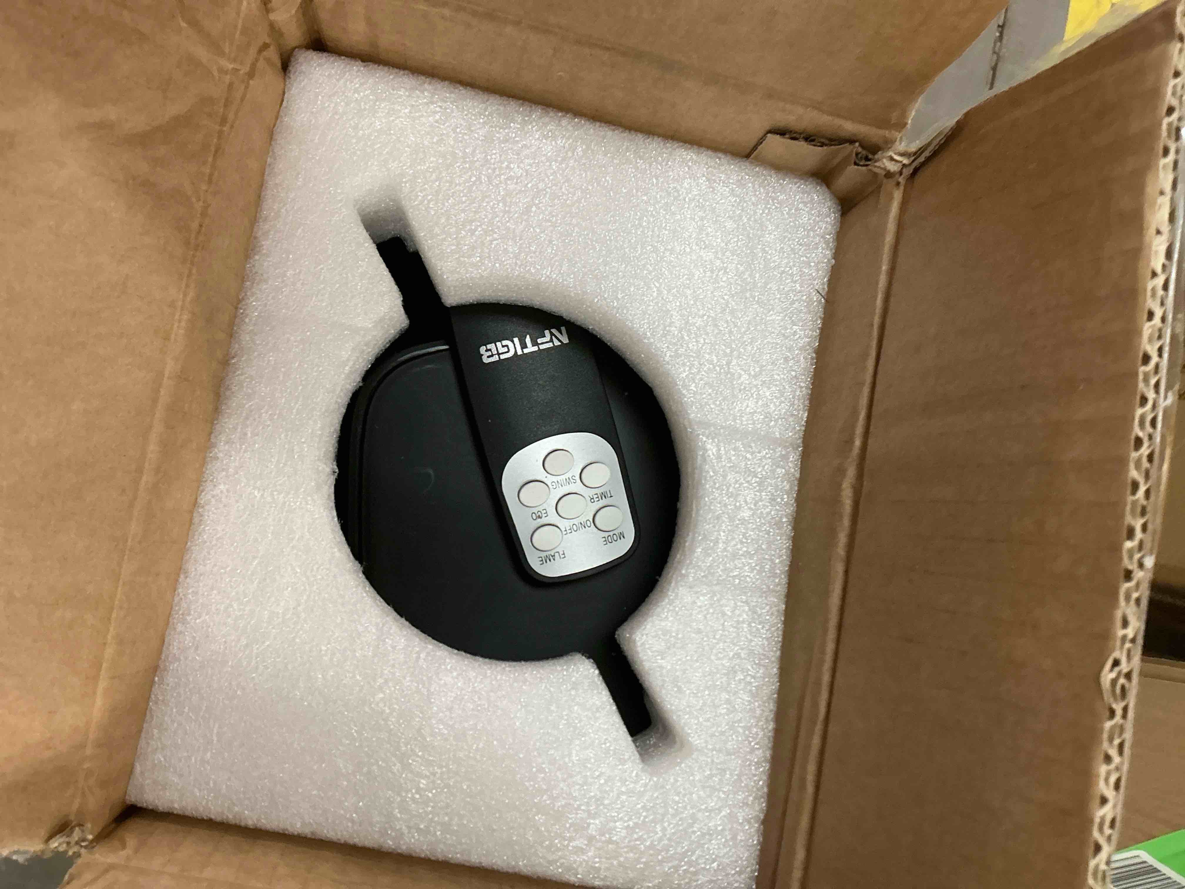 Condition photo showing Good Condition for NFTIGB Space Heater with Flame Effect, 1500W Ceramic Heater with Thermostat, PTC Heater for Indoor, 12H Timer & Remote, for Office, Bedroom, Living Room, New