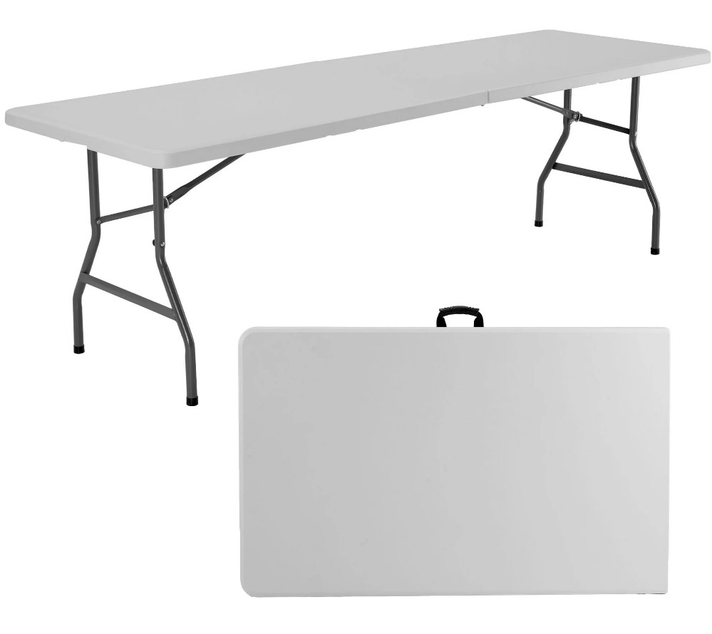 edx Folding Table, Outdoor Indoor Heavy Duty Portable with Carrying Handle for Camping, White,29.92"W x 94.49"D x 29.13"H