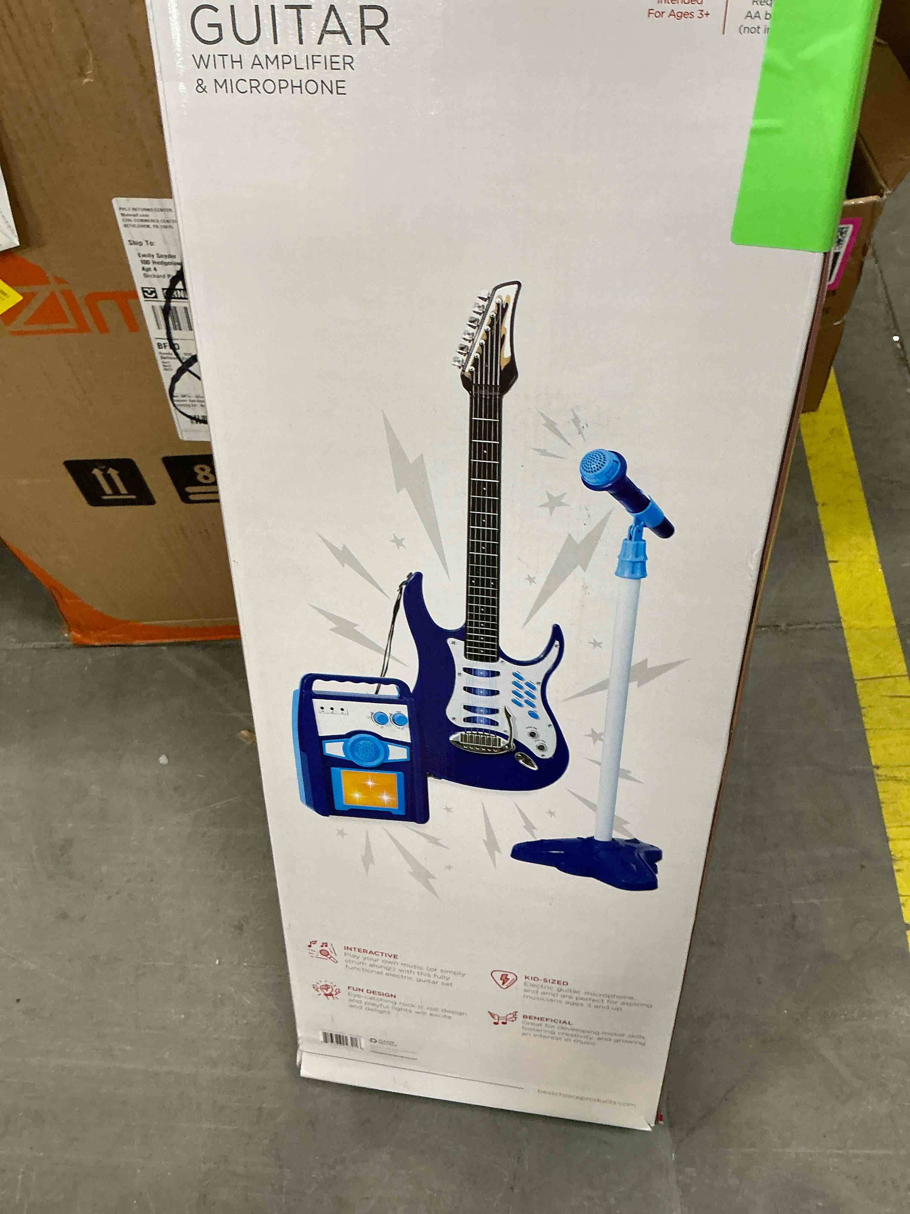 Condition photo showing New/Like New for Best Choice Products Kids Electric Musical Guitar Toy Play Set w/ 6 Demo Songs Whammy Bar Microphone Amp AUX - Blue