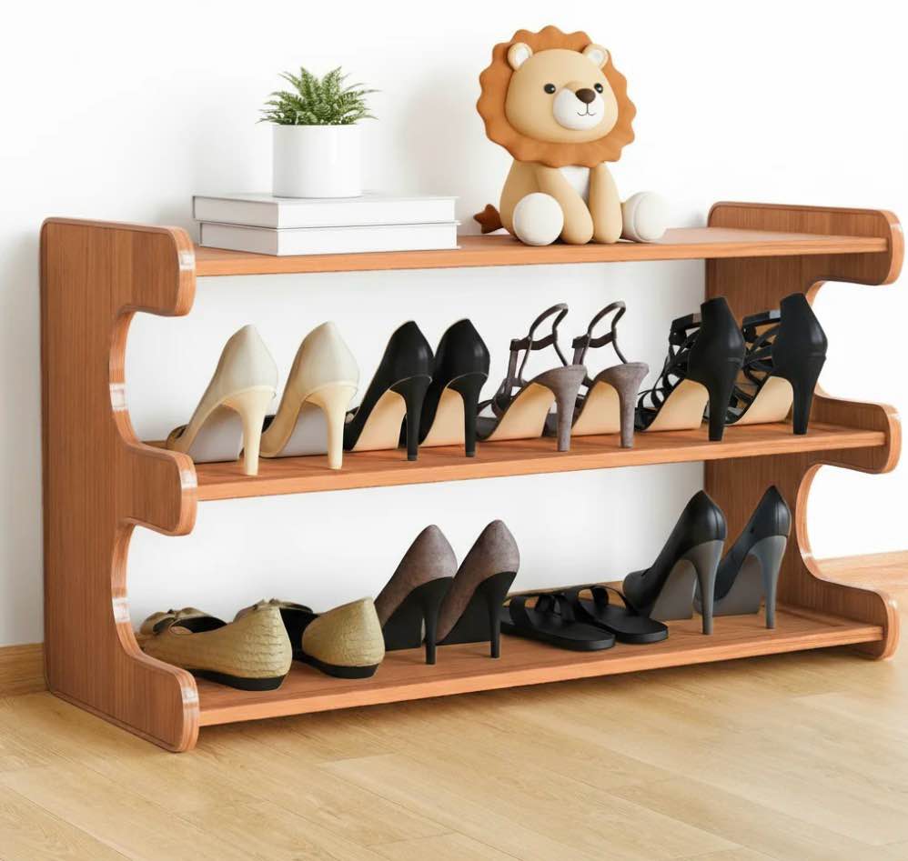 MEHOOM 3 Tier Bamboo Shoe Rack Organizer for Closet, Entryway, Dorm, Garage, Sturdy Shoe Storage Shelf, 28"x11"x14" (Natural)