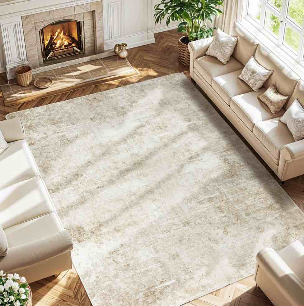SONORO KATE 8'x10' Area Rugs for Living Room, Machine Washable Oriental Vintage Non Slip Soft Indoor Area Carpet, Beige