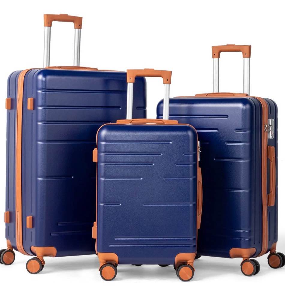 Zimtown Luggage 3 Piece Set ABS Hardside Lightweight Suitcase with TSA Lock Spinner Wheels, Navy Blue