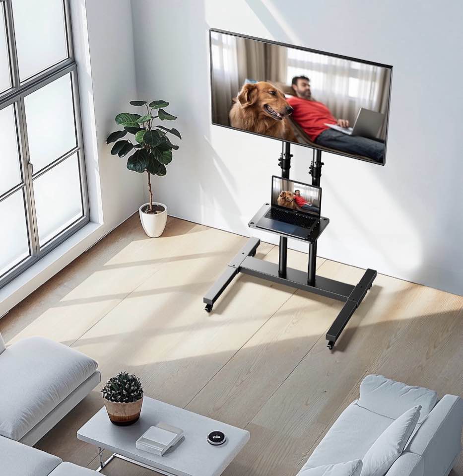 Modern Rolling TV Stand with Metal Shelf for 32-82 Inch TVs  Height Adjustable Mobile TV Cart with Swivel Tilt  Max 600x400mm  Holds up to 110 lbs